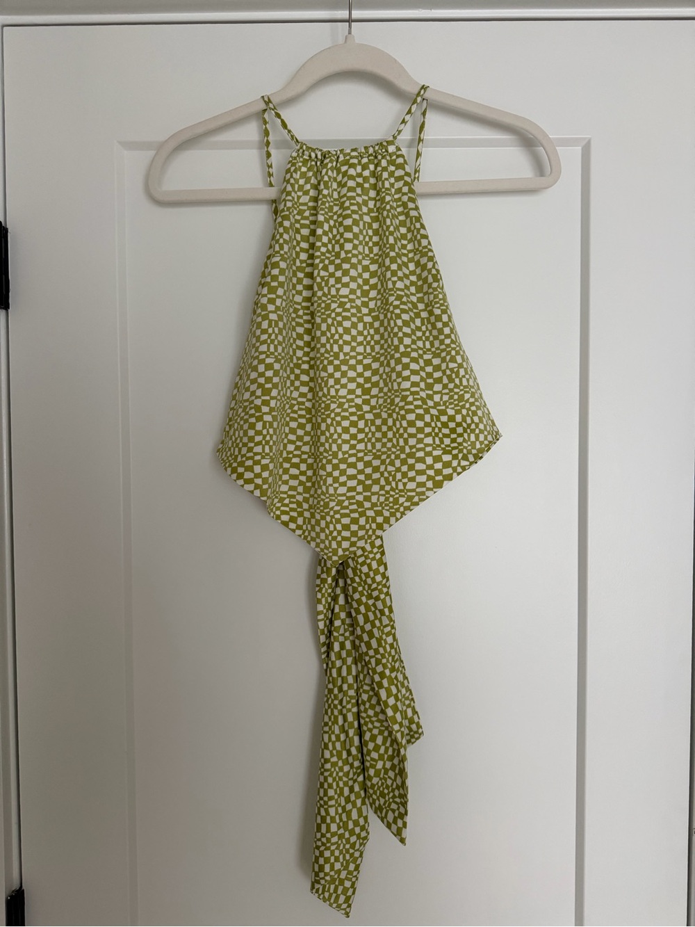 Dynamite Green Checker Asymmetrical Halter Top